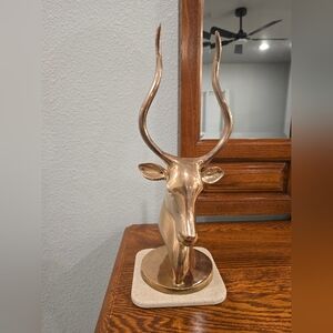 Brass Decor Antelope Gazelle Statue Mid Century Sculpture Hollywood Regency 15.5